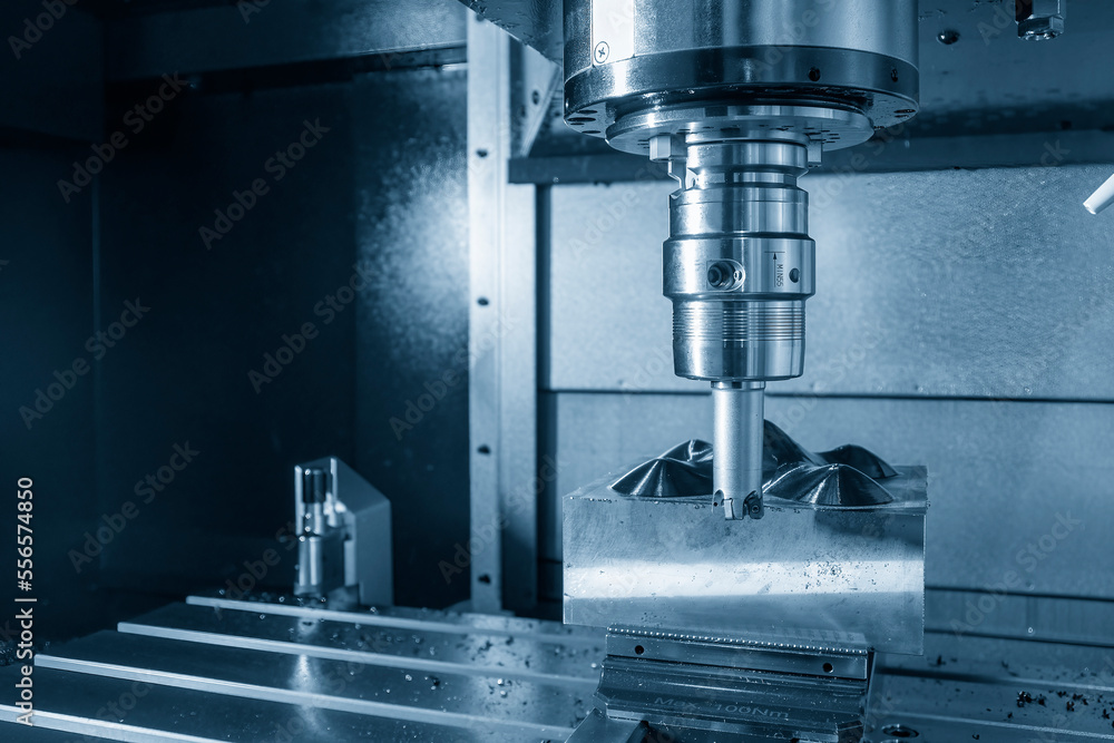 The CNC milling machine rough cutting the injection mold parts by indexable tools. The CNC milling machine rough cutting the injection mold parts by indexable tools.
