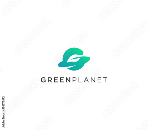 letter G leaf planet logo design vector template