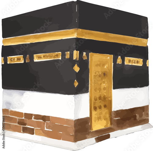 kabah in mecca hand drawn with watercolor painting style illustration