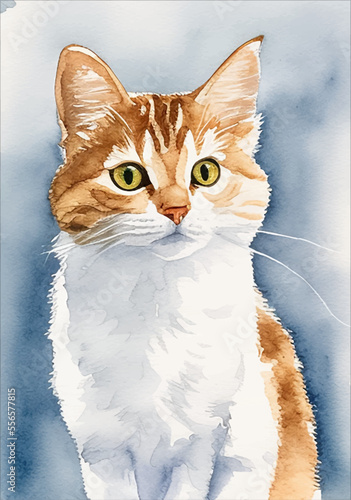 cat hand drawn with watercolor painting style illustration