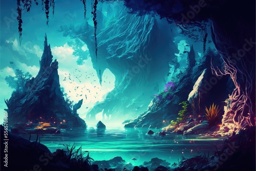 Epic Alien planet landscape generative ai background