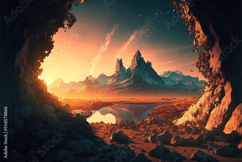 Epic Alien planet landscape generative ai background