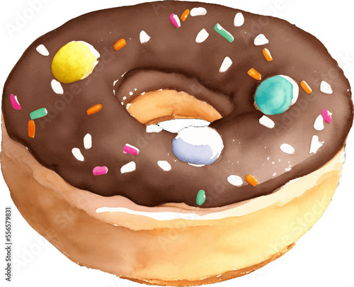 chocolate donut hand drawn with watercolor painting style illustration