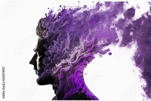 spiritual portrait of a person in silhouette double exposition isolated generative ai on white