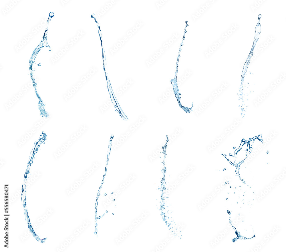 Set with splashes of pure water on white background Set with splashes of pure water on white background