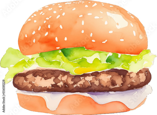 hamburger hand drawn with watercolor painting style illustration