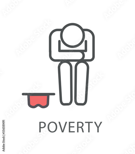 Poverty line icon. Graphic element for website, interface for programs and applications. Sad man sitting. Bankruptcy and financial problems in companys budget. Cartoon flat vector illustration