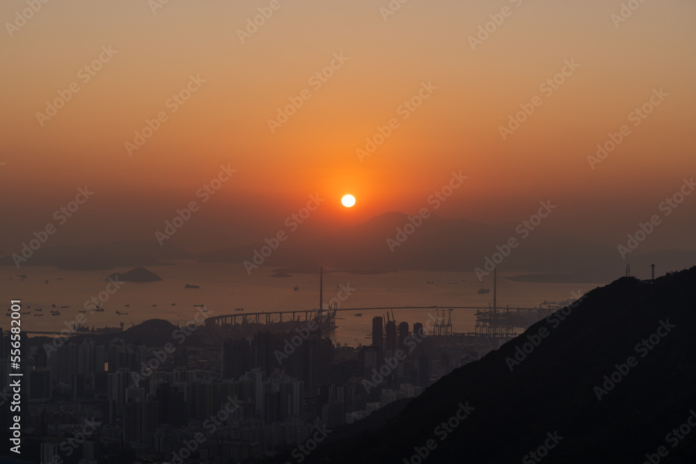 Sunset scene shot from Lion's Rock, Kowloon, Hong Kong.