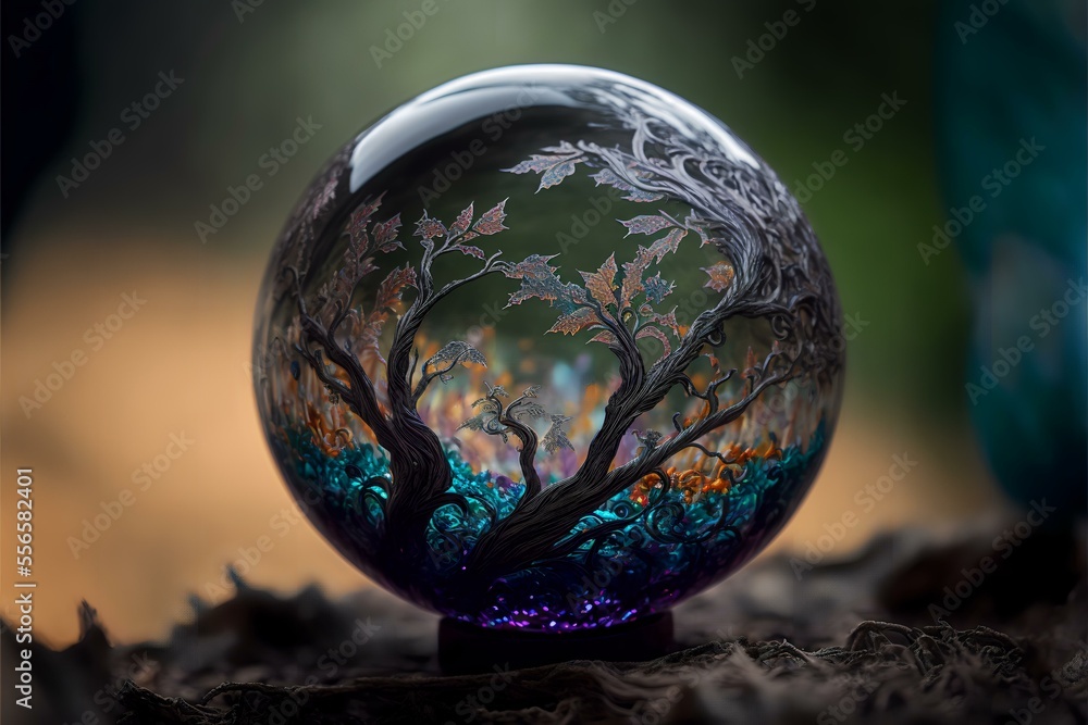 crystal ball with psychic waves emanating from it, REALISTIC (AI Generated) - obrazy, fototapety, plakaty 