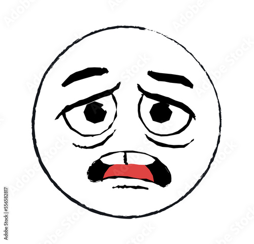 Hand drawn disappointment emoticon. Sad character sighs, failures and problems. Social media sticker and messenger reaction in minimalistic style. Creativity and art. Cartoon flat vector illustration