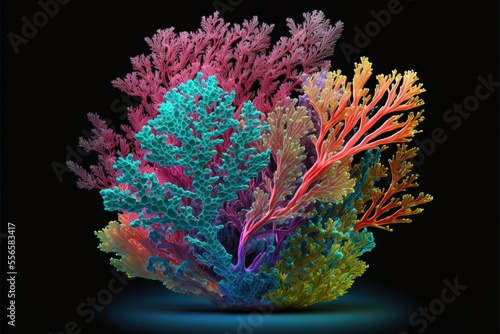 Sea coral fluorescent colors illustration made with Generative AI