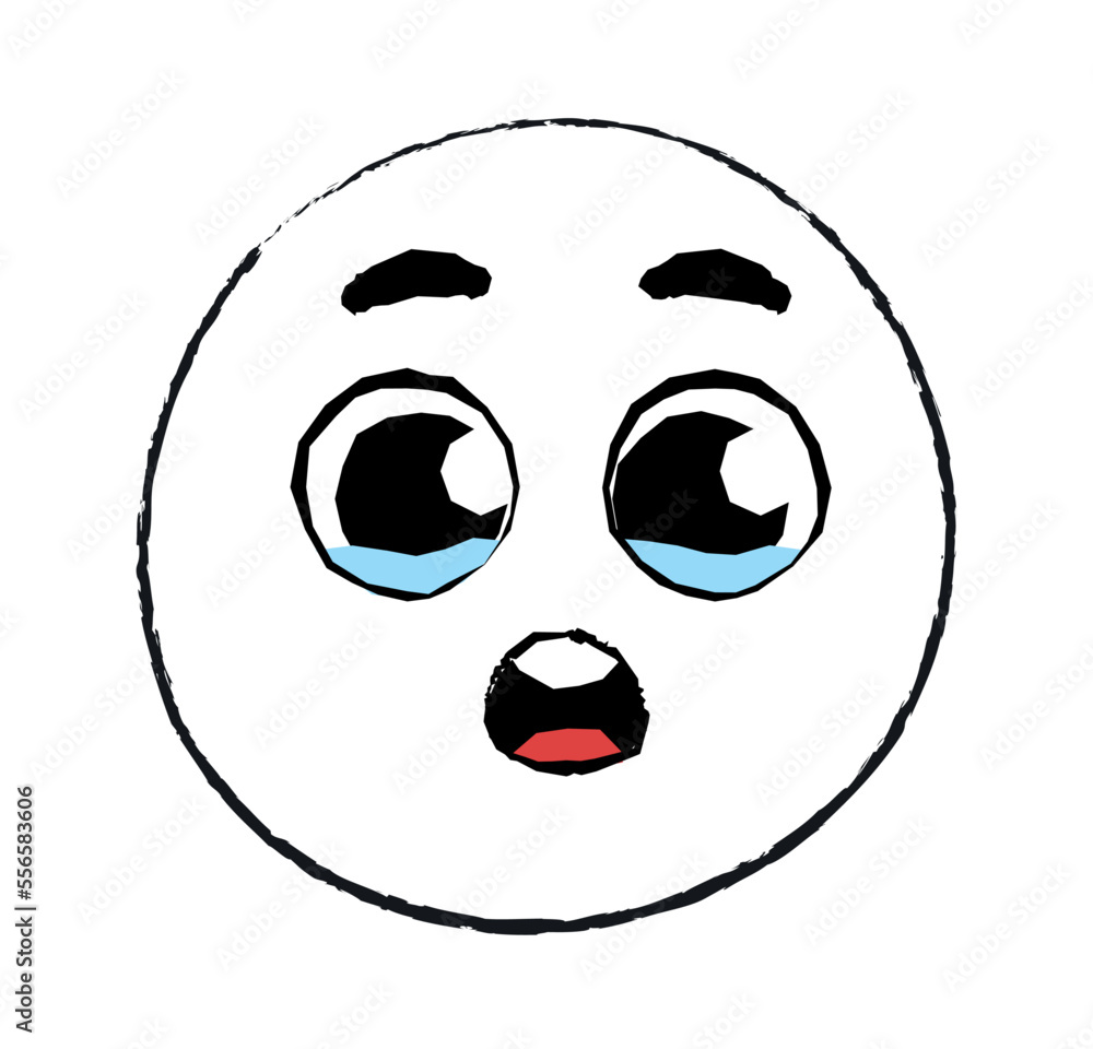 Hand drawn crying emoticon. Character with tears in eyes, emotions and feelings. Frustration and depression. Reaction for communication and interaction on messengers. Cartoon flat vector illustration Hand drawn crying emoticon. Character with tears in eyes, emotions and feelings. Frustration and depression. Reaction for communication and interaction on messengers. Cartoon flat vector illustration