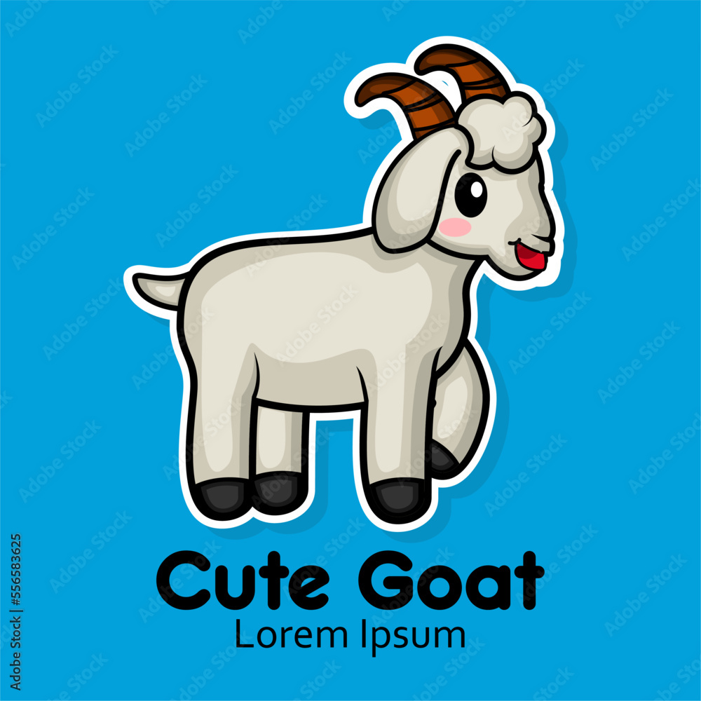 Fototapeta premium cartoon goat logo design standing with cute face for animal lover