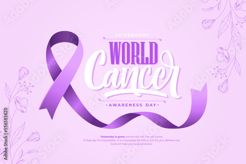 purple ribbon happy world cancer day background