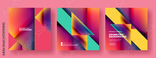 Set of abstract backgrounds - overlapping triangles with fluid gradients design. Collection of covers, templates, flyers, placards, brochures, banners
