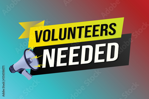 Volunteers needed word concept vector illustration with lines 3d style for social media landing page, template, ui, web, mobile app, poster, banner, flyer, background, gift card, coupon, label	
