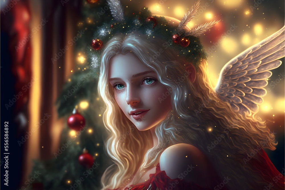High quality illustration of a very cute fairy surrounded by light and magic.