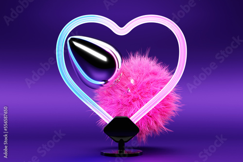 Adult toys,  pink  butt anal plug with heart sign for decoration and covering . 3D illustration photo