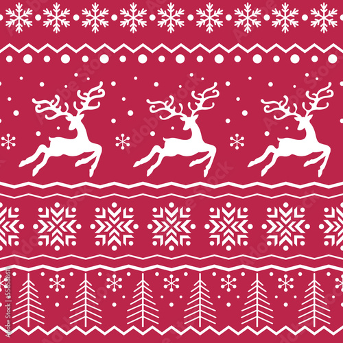 Reindeer Christmas pattern. Winter background. Viva magenta color 2023
