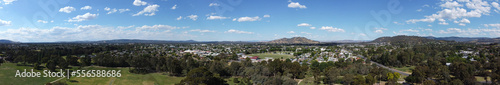 The aerial drone point of view in 360 degree photography at Wodonga is a city on the Victorian side of the border with New South Wales on the southern side of the Murray River. © arliftatoz2205