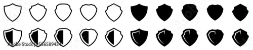 Conjunto de iconos de escudo de protección. Antivirus. Concepto de tecnología, protección y seguridad. Escudo protector de varios estilos. Ilustración vectorial