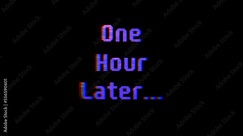 One Hour Later animated text with colorful grunge effect. 4k 60fps footage for video transitions One Hour Later animated text with colorful grunge effect. 4k 60fps footage for video transitions