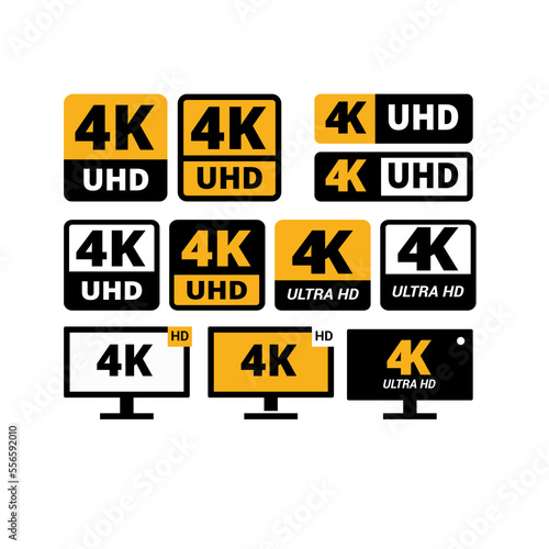 4K icon label stickers collection template with LCD flat monitors 