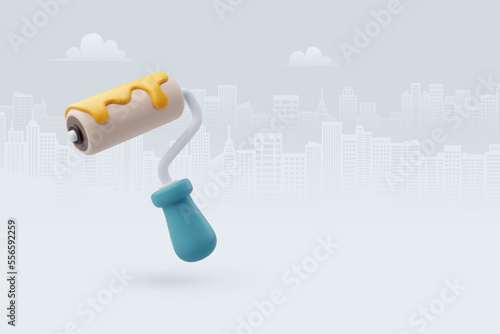 Vector Illustration of 3D Cartoon Paint Roller icon isolated. Education Concept.