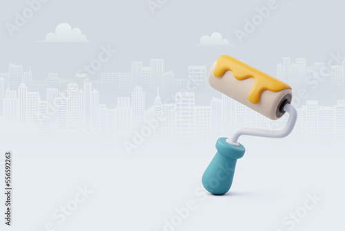 Vector Illustration of 3D Cartoon Paint Roller icon isolated. Education Concept.