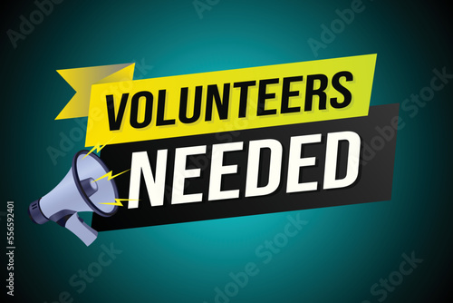 Volunteers needed word concept vector illustration with lines 3d style for social media landing page, template, ui, web, mobile app, poster, banner, flyer, background, gift card, coupon, label