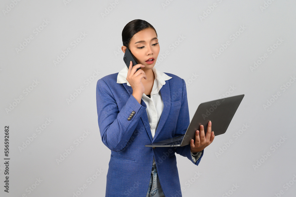 Young beautiful woman in formal clothing for officer on white background Young beautiful woman in formal clothing for officer on white background