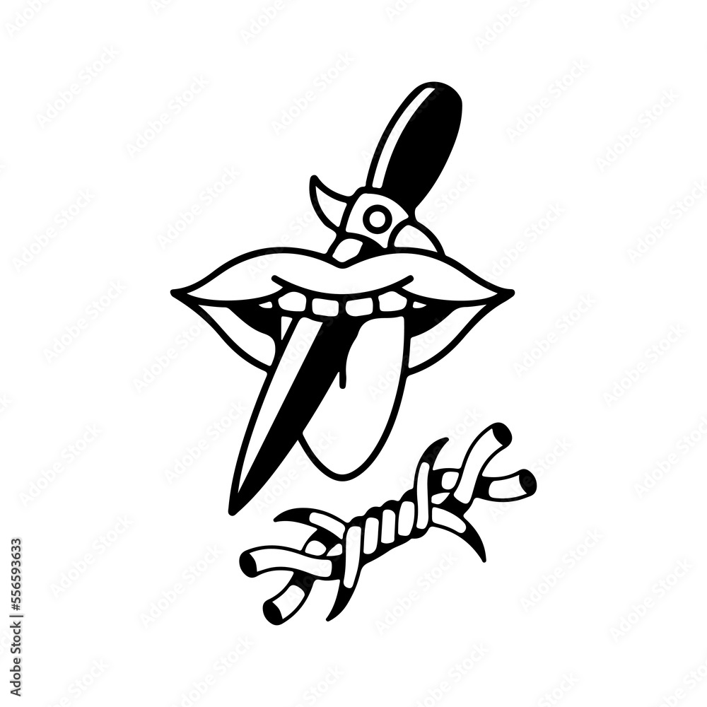 vector illustration of a mouth with a knife vector illustration of a mouth with a knife