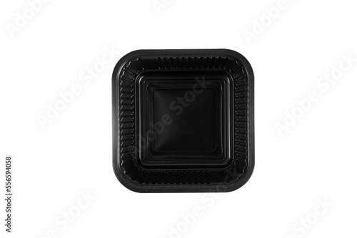 Top view of Black empty plastic food containers isolated on white background with clipping path.