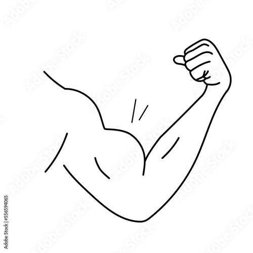Arm with big muscles like bodybuilders. Vector doodle illustration isolated on white background