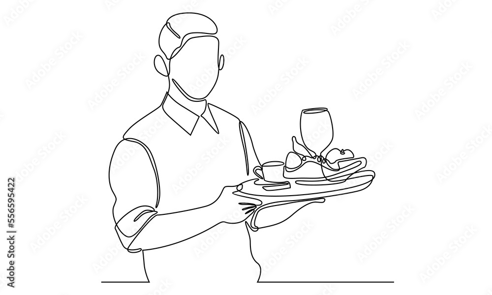 continuous line of waiter holding a serving tray continuous line of waiter holding a serving tray
