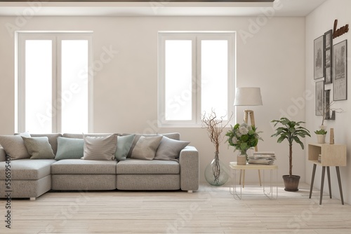 Wallpaper Mural Stylish room in white color with sofa. Scandinavian interior design. 3D illustration Torontodigital.ca