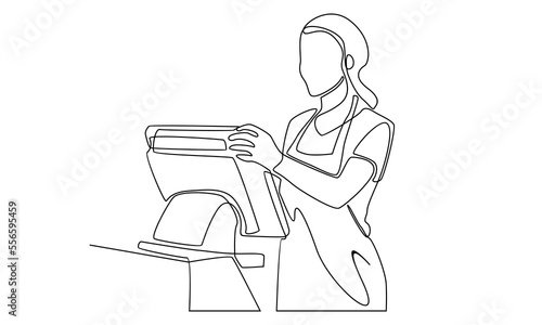 continuous line of female cashier at supermarket