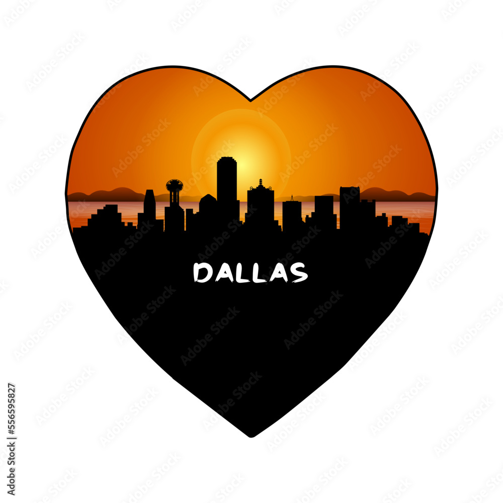 Dallas Texas USA Skyline Silhouette Retro Vintage Sunset Dallas Lover Travel Souvenir Sticker Vector Illustration SVG EPS