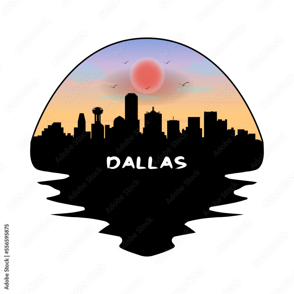 Dallas Texas USA Skyline Silhouette Retro Vintage Sunset Dallas Lover Travel Souvenir Sticker Vector Illustration SVG EPS