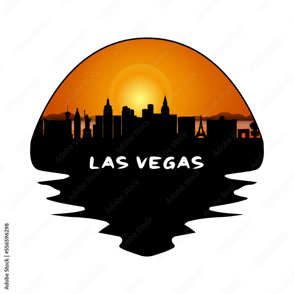 Las Vegas Nevada USA Skyline Silhouette Retro Vintage Sunset Las Vegas Lover Travel Souvenir Sticker Vector Illustration SVG EPS