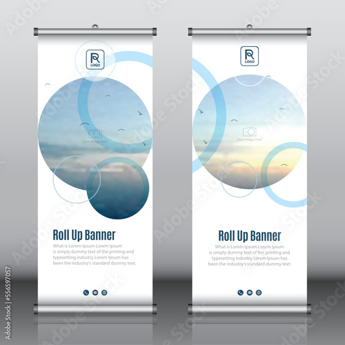 Roll up banner design template vector, abstract background, modern x-banner, rectangle size