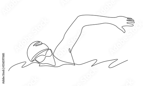 continuous line of young professional swimmer man