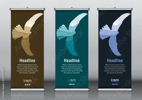 Roll up banner design template vector, abstract background, modern x-banner, rectangle size