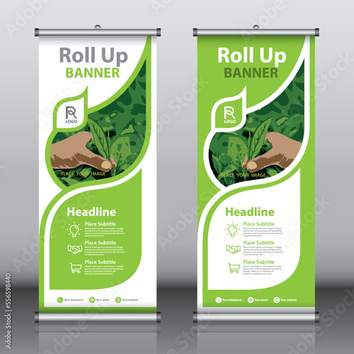 Roll up banner design template vector, abstract background, modern x-banner, rectangle size