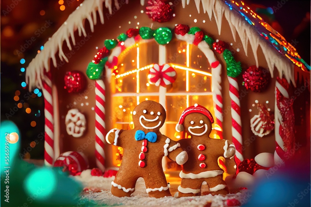 Christmas Gingerbread House with Smiling Man and Woman Holiday Candy Icing Frosting Background Image
Christmas Gingerbread House with Smiling Man and Woman Holiday Candy Icing Frosting Background Image