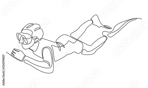 Continuous line of scuba diver underwater in the sea
