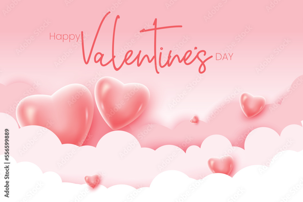 Valentine's day wishes with pink hearts and soft clouds. Valentine's day background
