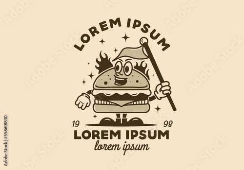 Illustration design of a burger character with arms and legs