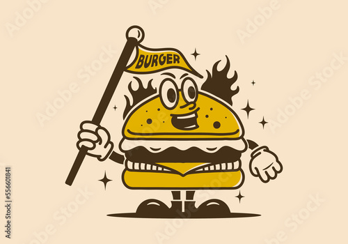Illustration design of a burger character with arms and legs