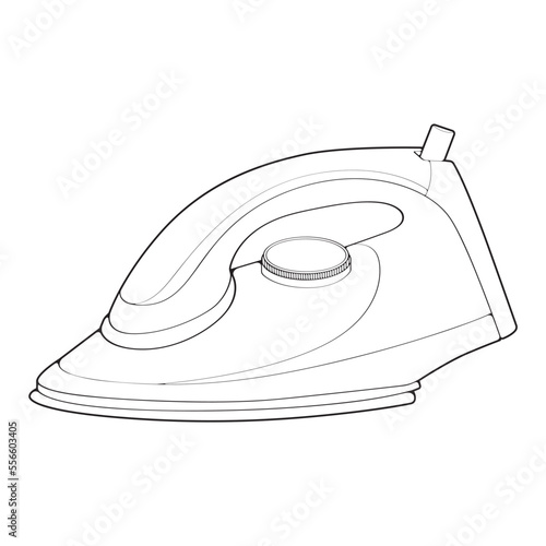 Iron electric outline vector. Vector art illustration appliance home on white background. Isolated outline illustration of iron electric for coloring book.